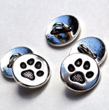 TierraCast PAW BUTTON, Antique Silver, Small 12mm Metal Button, Qty 4 to 20 Jewelry Findings 1/2" Bracelet Clasps, Tiny Dog Paw Print Button