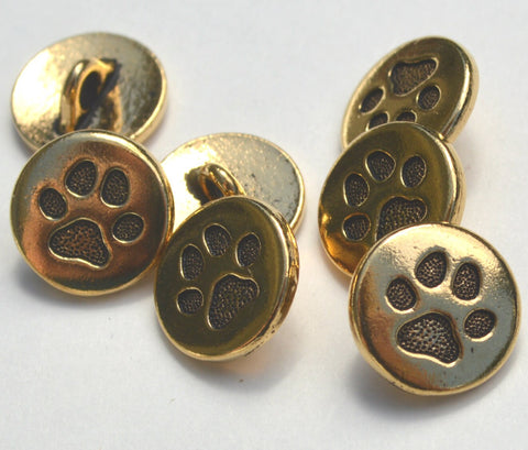 TierraCast PAW BUTTON, Antique Gold, Small 12mm Metal Button, Qty 4 to 20 Jewelry Findings 1/2" Bracelet Clasps, Tiny Dog Paw Print Button