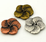 HIBISCUS Buttons, Antique Copper, Gorgeous Hawaiian Metal Flower Buttons 1" Qty 4 to 12, 25mm Leather Wrap Clasp, Clothing Button