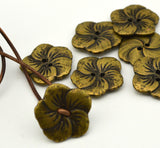 HIBISCUS Buttons, Antique Copper, Gorgeous Hawaiian Metal Flower Buttons 1" Qty 4 to 12, 25mm Leather Wrap Clasp, Clothing Button