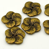 HIBISCUS Buttons Antique Brass, Hawaiian Five Petal Flower Button 1" Qty 4 to 12, 25mm Leather Wrap Clasp, Clothing Button