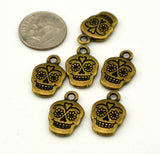 Sugar Skull Charms, 18mm Tierracast Day of the Dead, Rose Skull, Qty 4 Antique Brass Skull Drops, Great to make Day of the Dead Jewelry