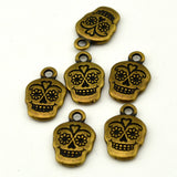 Sugar Skull Charms, 18mm Tierracast Day of the Dead, Rose Skull, Qty 4 Antique Brass Skull Drops, Great to make Day of the Dead Jewelry