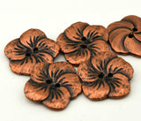 HIBISCUS Buttons, Antique Copper, Gorgeous Hawaiian Metal Flower Buttons 1" Qty 4 to 12, 25mm Leather Wrap Clasp, Clothing Button