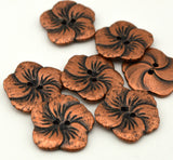 HIBISCUS Buttons, Antique Copper, Gorgeous Hawaiian Metal Flower Buttons 1" Qty 4 to 12, 25mm Leather Wrap Clasp, Clothing Button