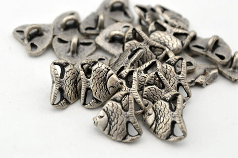 TROPICAL FISH Buttons Antique Silver Detailed Angelfish Buttons 5/8" Qty 4 to 12, 15mm Tiny Fish Button, Leather Wrap Clasp, Clothing Button