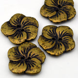 HIBISCUS Buttons Antique Brass, Hawaiian Five Petal Flower Button 1" Qty 4 to 12, 25mm Leather Wrap Clasp, Clothing Button