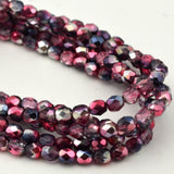 Raspberry Hematite AB 6mm Faceted Round Czech Glass Beads Qty 25 or 50 Fire Polished Fuchsia Pink and Gray with AB, Dual Coat and Metallic