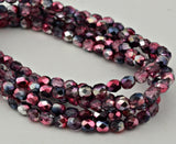 Raspberry Hematite AB 6mm Faceted Round Czech Glass Beads Qty 25 or 50 Fire Polished Fuchsia Pink and Gray with AB, Dual Coat and Metallic