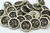 BUTTERCUP FLOWER Buttons, Antique Silver Metal Button, 15mm Qty 4 Pierced Shank Back, 5/8" Leather Wrap Clasps or Clothing