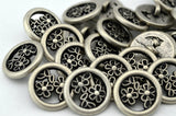 BUTTERCUP FLOWER Buttons, Antique Silver Metal Button, 15mm Qty 4 Pierced Shank Back, 5/8" Leather Wrap Clasps or Clothing