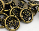 BUTTERCUP FLOWER Buttons, Antique Brass Metal Button, 15mm Qty 4 Pierced Shank Back, 5/8" Leather Wrap Clasps or Clothing