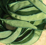 Spruce Hand Dyed Silk Ribbons, Qty 5 Strings Medium Pine Green, Great Silk Wraps, Jewelry Ribbon