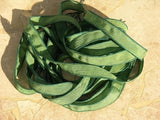 Spruce Hand Dyed Silk Ribbons, Qty 5 Strings Medium Pine Green, Great Silk Wraps, Jewelry Ribbon