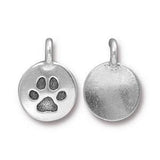 TierraCast PAW PRINT Charms, Antique Silver Tiny Round Pendants, Qty 4 to 20, 16.6mm Dog Paw Drops / Cat Paw Charms