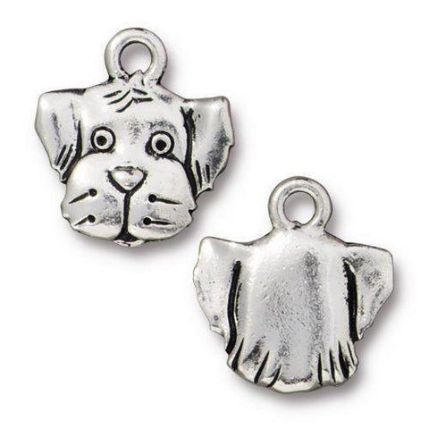 SPOT Charms, Antique Silver, TierraCast, Tiny Dog Face Charm, Drops, Qty 4 to 20 Yoga Meditation Wrap Bracelet Charms