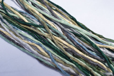 GREEN GRAY GRASS Silk Cords, Assortment 2-3mm Hand Dyed Hand Sewn Cording Bulk 10 to 50 Strings, Greens, Gray, Tan, Khaki, Ivory