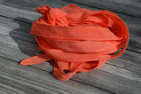 CORAL silk ribbons - Qty 5 bracelet wraps - Hand dyed handmade strings - Soft crinkle silk fabric  for jewelry making or bridal flower trim