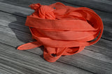 CORAL silk ribbons - Qty 5 bracelet wraps - Hand dyed handmade strings - Soft crinkle silk fabric  for jewelry making or bridal flower trim