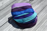 RIVER WALK Silk Ribbon Assortment Hand Dyed Silk Ribbons Qty 6 Crinkle Silk Ribbon Strings, Purple, Violet, Grape, Navy, Sapphire, Turquoise