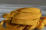 HONEY MUSTARD Silk Ribbons Qty 5 Hand Dyed Harvest Gold Silk Strings, Mustard Yellow Crinkle Silk, Jewelry Making Stringing Supplies Wraps