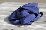 Navy Blue Silk Ribbons - hand dyed handmade dark indigo crinkle silk fabric - Jewelry making, necklaces, wrap bracelets floral bouquet trim