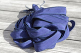 Navy Blue Silk Ribbons - hand dyed handmade dark indigo crinkle silk fabric - Jewelry making, necklaces, wrap bracelets floral bouquet trim