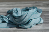 BLUE GRAY GREEN Silk Ribbons,  Hand Dyed Silk Ribbons Handpainted Silk Strings 5 Strands, Great for Bracelet Wraps, Necklace Ties or Crafts