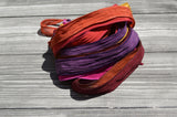 SPICED TEA Silk Ribbon Assortment Hand Dyed Silk Ribbons Qty 7 Crinkle Silk Strings Rust, Fuchsia, Russet Terracotta Purple Mustard Burgundy