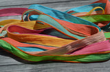 Blossoms Silk Ribbons Assortment Hand Dyed Qty 7 Crinkle Silk Bridal Flower Bouquet Trim Mint Gold Watermelon Teal Koi Pond Cantaloupe Coral