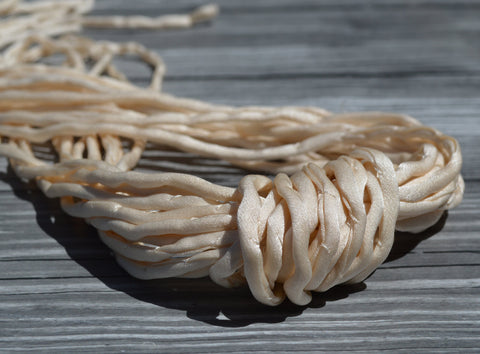 Ivory Silk Cords, Hand Dyed Silk Strings 3 Yards 3-4mm, JamnGlass Silk Cording Jewelry Making Craft Cord