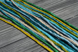 SPRING LOVE Silk Cords, Cording Assortment Qty 8 Strings 3-4mm Thick, Hand Dyed Silk Strings, Blues Greens, Yellow, Ivory, JamnGlass Silks