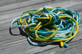 SPRING LOVE Silk Cords, Cording Assortment Qty 8 Strings 3-4mm Thick, Hand Dyed Silk Strings, Blues Greens, Yellow, Ivory, JamnGlass Silks