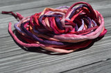 FRUIT SORBET Silk Cords, Cording Assortment Qty 8 Strings 3-4mm Thick, Hand Dyed Silk Strings, Pink, Peach Purple Jamn Glass Silks