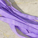 Lilac crinkle silk ribbons - Qty 5 hand dyed silk strings in a light purple - craft ribbon stringing supplies - silk wrap bracelets