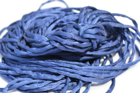 DARK BLUE JEANS Silk Cords, Silk Cording, Stringing Supplies, 3-4mm Thick, Jewelry Making Cord, Handmade Hand Dyed Hand Sewn