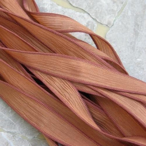 Terracotta Rose hand dyed silk ribbons Terra Cotta pink - Jamnglass craft ribbon for bracelet wraps necklaces, bridal or flower bouquet trim