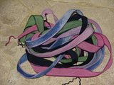 Garden Party Assortment Silk Ribbons Hand Dyed Sewn Navy Blue Jean Raspberry Pink Green