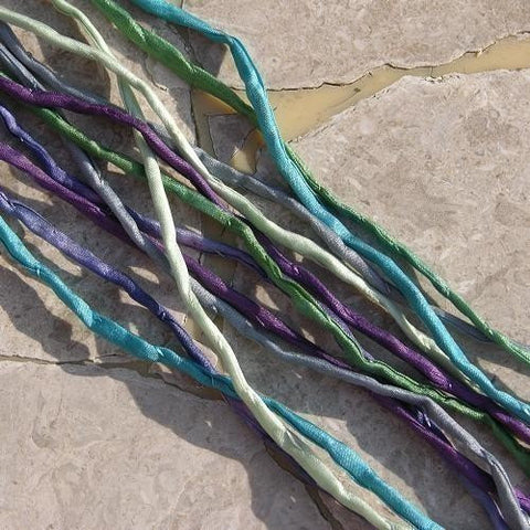 Lilacs Silk Cord, Hand Dyed and Sewn Silk Cords, Silk Strings, Qty 6 Assortment 2-3mm Cords, Jewelry or Embroidery Cords