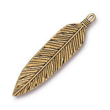 TierraCast Feather Pendants,  Large 3" Feather Charms, 72mm, Antique Gold, Qty 1 to 4, TierraCast Pewter, Made in the US, Lead Free