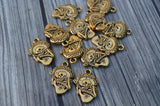 Guitaro Skeleton Pendants, Tierracast Qty 4 Antique Gold, Viva Mexico Day of the Dead or Halloween Charm Male Skeleton Playing Guitar