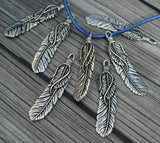 TierraCast Feather Pendant,  Medium 2" Feather Charm, 49mm, Antique Silver, Qty 1 to 4, Western Southwest Pewter Charms, Made in the US