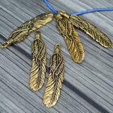 TierraCast Feather Pendant - 2" Tall feather charm 49mm in Antique Gold - Qty 1 to 4 - Western Southwest pewter charms - Made in the USA