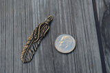 TierraCast Feather Pendant,  Medium 2" Feather Charm 49mm, Antique Brass, Qty 1 to 4, Bronze Western Southwest Pewter Charms, Made in the US