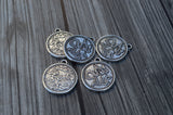 TierraCast DRAGON COIN Pendant, Double Sided Charm, 28mm, Antique Silver, Qty 1 to 4, Pewter Charms, Made in the US