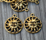 Sunshine Drops, TierraCast Charms, Antique Gold, Qty 4 to 20, Sun Face Pendants, Yoga Meditation Wrap Bracelet Charm