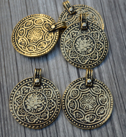 TierraCast 8 FOLD Pendant, Double Sided Charm, 31mm, 1 1/4" Antique Gold, Qty 1 to 10 Pewter Charms, Eastern Path Collection