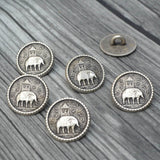 ELEPHANT Buttons, Metal Buttons, Qty 4 5/8" Howdah Coin Reproductions, Antique Silver, 15mm Leather Wrap Clasps and Clothing