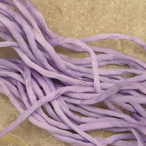 Lavender Silk Cords, Hand Dyed Light Pastel Purple Silk Strings, Silk Macrame Cords, Embroidery Cords, Bridal Bouquet Trim, 3-4mm x 3 Yards