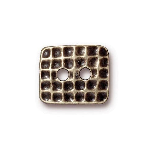 HAMMERTONE Buttons TierraCast Button, Antique Brass Rectangle Metal Buttons, Qty 4, Bronze 15mm Textured Two Hole Tierra Cast Pewter Buttons